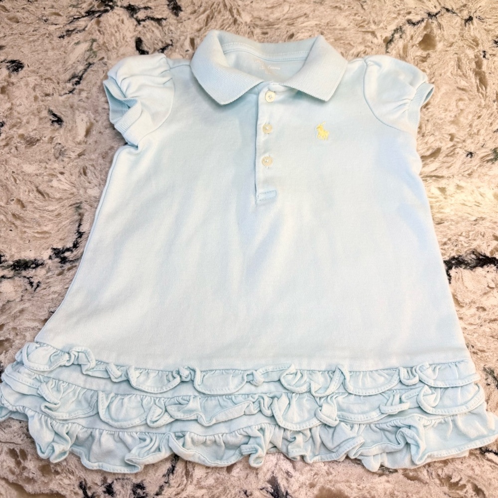 Ralph Lauren Light Blue Ruffle Hem Polo Dress